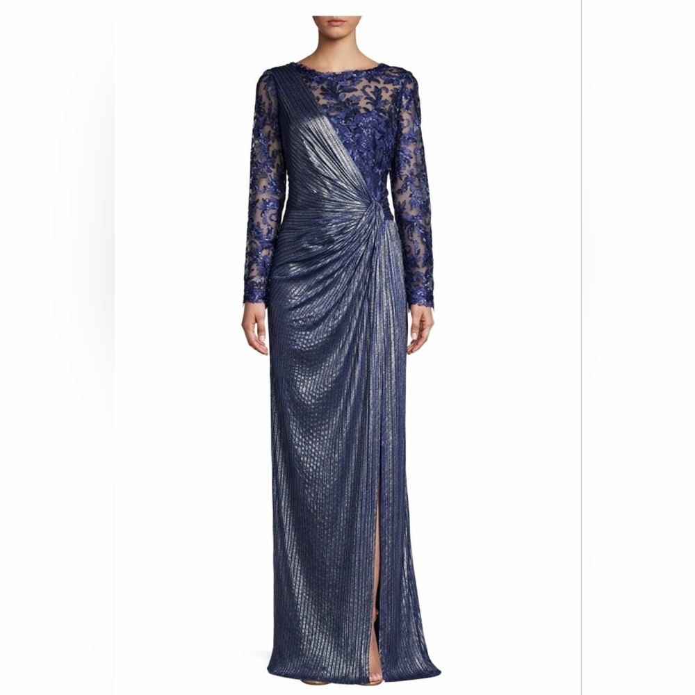 Tadashi Shoji Formal Gown Midnight Blue Medium NWT - Picture 2 of 7